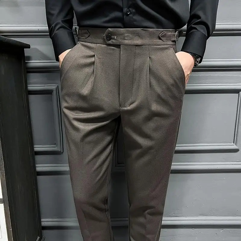 2024 High Quality Neapolitan Suit Pants for Men Vintage High Waist Business Casual Mens Dress Pantspantalon Homme Luxe29-36 241223