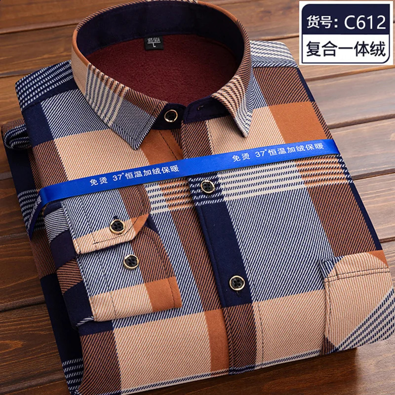 fleece thickened autumn and winter mens shirt long sleeve warm non-ironing casual slim fashion breathable 241223
