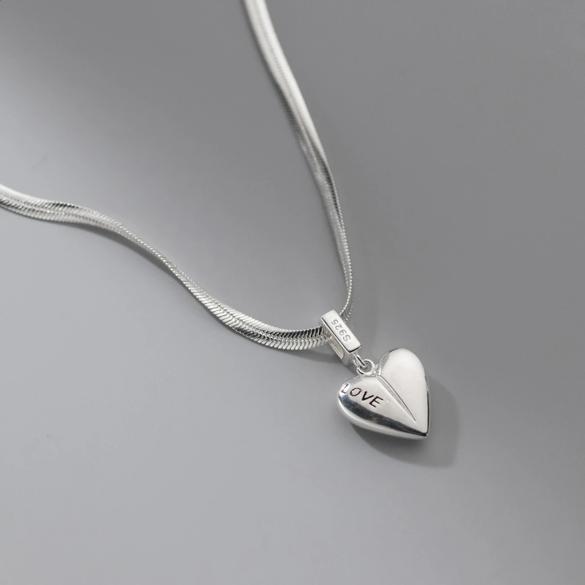 MODIAN 925 Sterling Silver Simple LOVE Heart Pendant Necklace Fashion Snake Chain Necklace For Women Fine Jewelry 241220