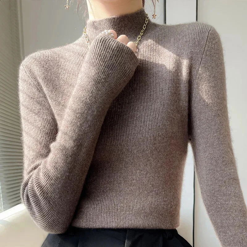 MEXZT Solid Sweater Women Half Turtleneck Knitted Pullovers Harajuku Korean Thick Knitwear Autumn Winter Fashion Slim Jumpers 241217