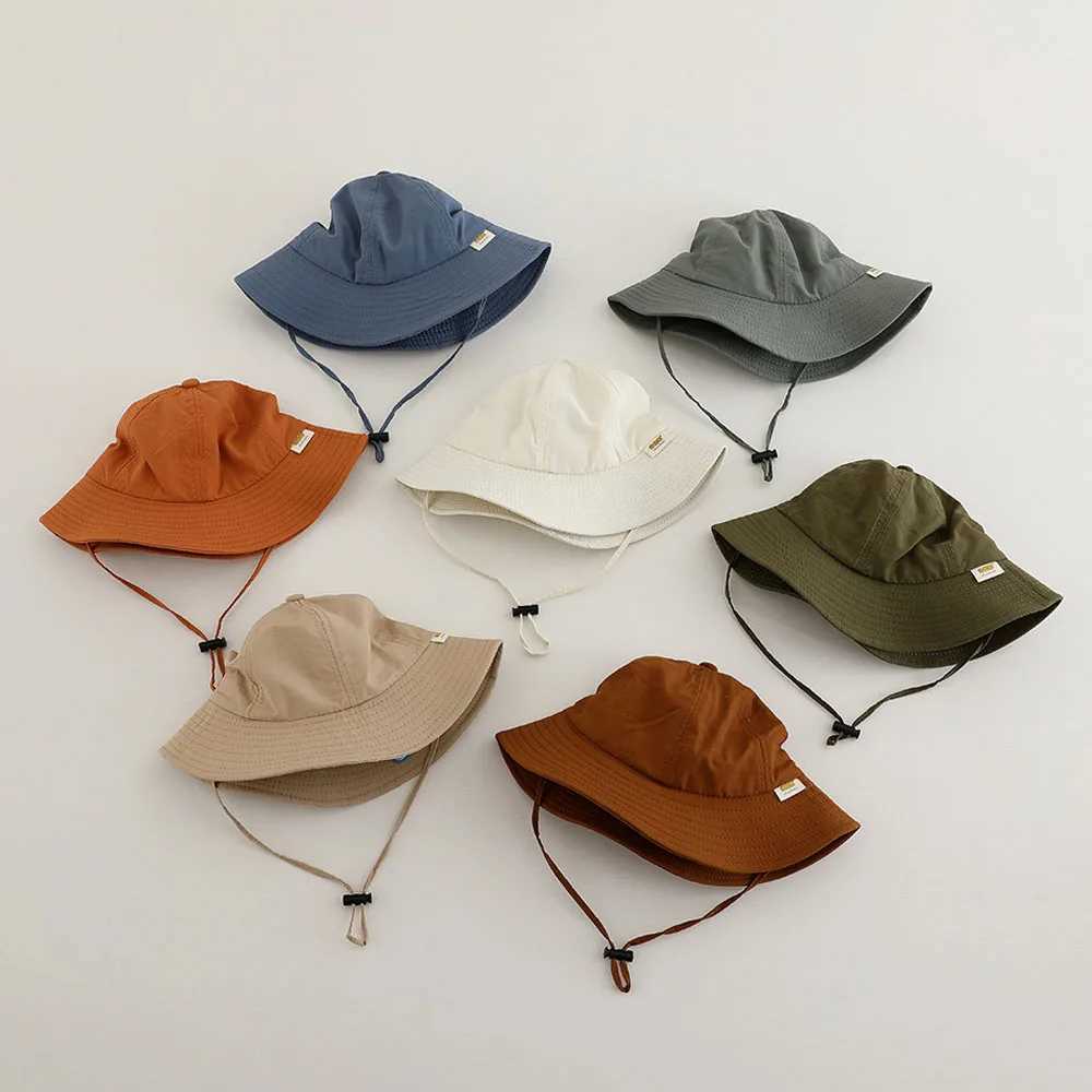 Caps Hats Summer Childrens Bucket Hat Solid Color Boys and Girls Sun Sunshade Hat Outdoor Fashion Beach Childrens Fishermans Hat H241223