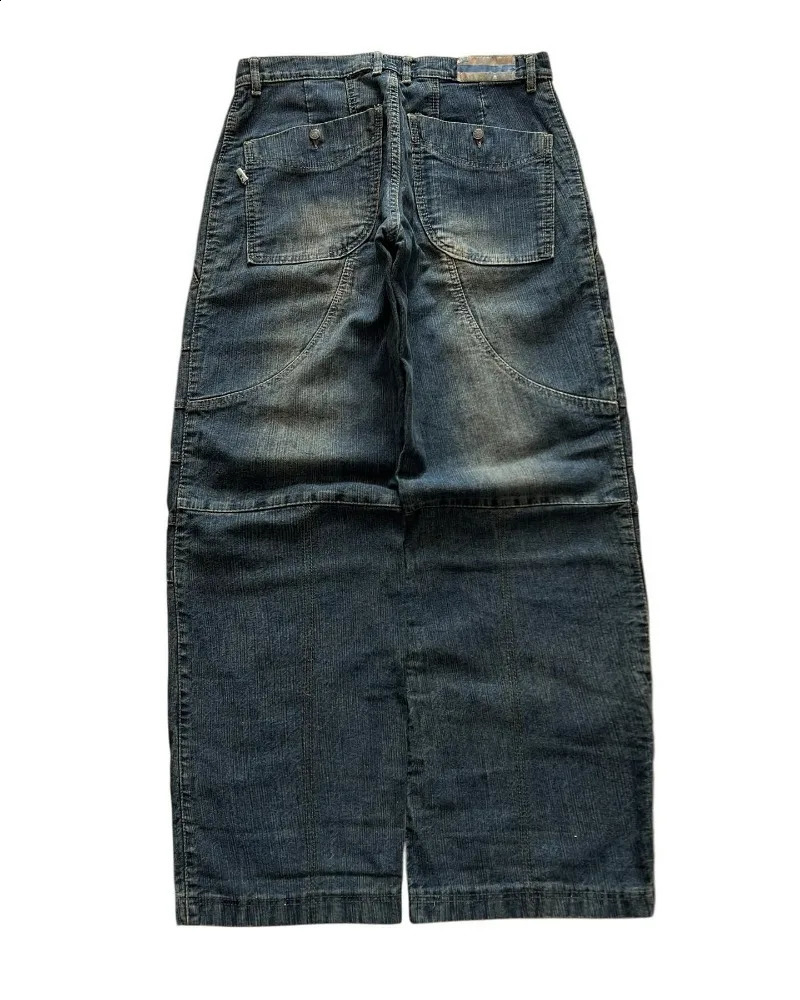 Y2K American Fashion Pocket Washing Old Baggy Jeans Women Streetwear Vintage Hip Hop Pop Gothic High Waist Wide Leg Pants 241223