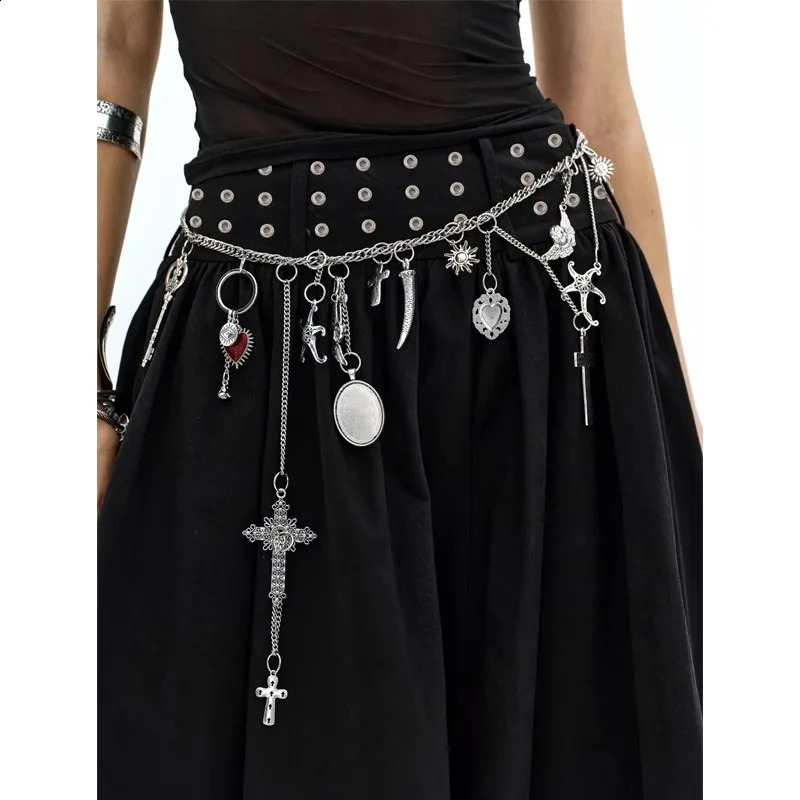 Silvery Retro Ocean Botany Waist Chain Punk Ethnic Style ious Metal Dress Accessories Can Be Used As Necklace Decoration 241220