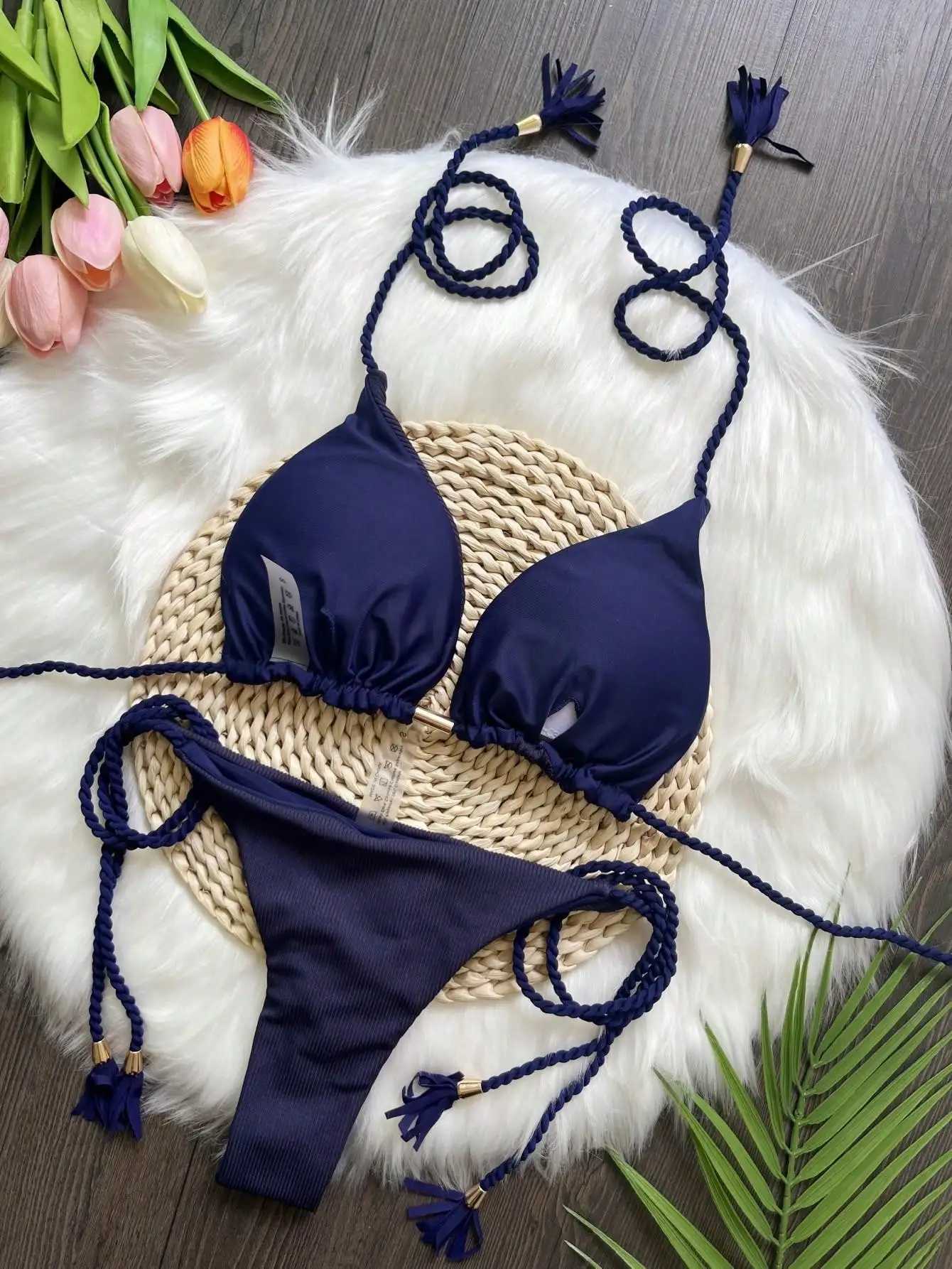 RUOTONGSEPT Sexy Swimwear Women Brazilian Bikini Set Solid Triangle Swimsuit Hand Woven Rope 2024 New Two Pieces Bathing SuitXJ241223