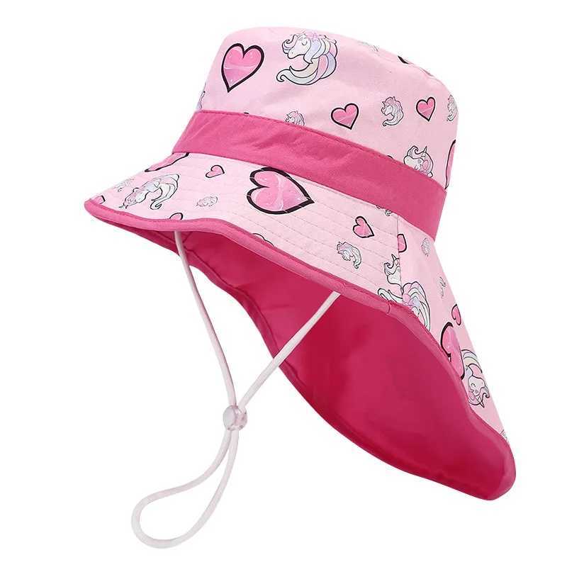 Caps Hats New Spring and Summer Baby Bucket for Boys Girls Cartoon Childrens Beach Shawl Wide Brim UV Protective H241223