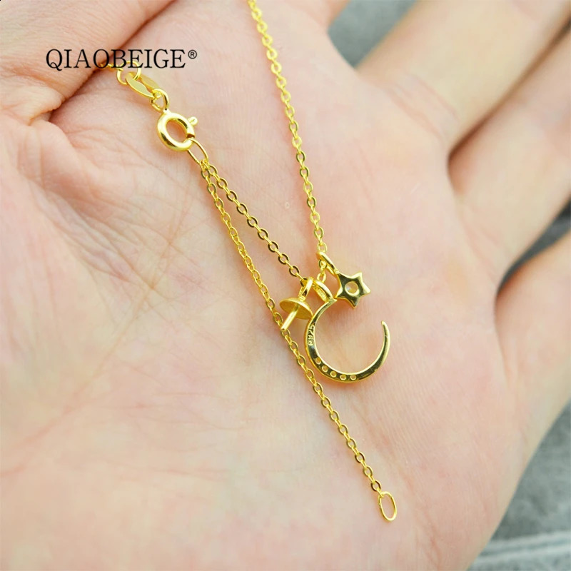QIAOBEIGE stars moon necklace jewelry 925 sterling silver pendant necklace mountings DIY pearl accessories for gifts for women 241220