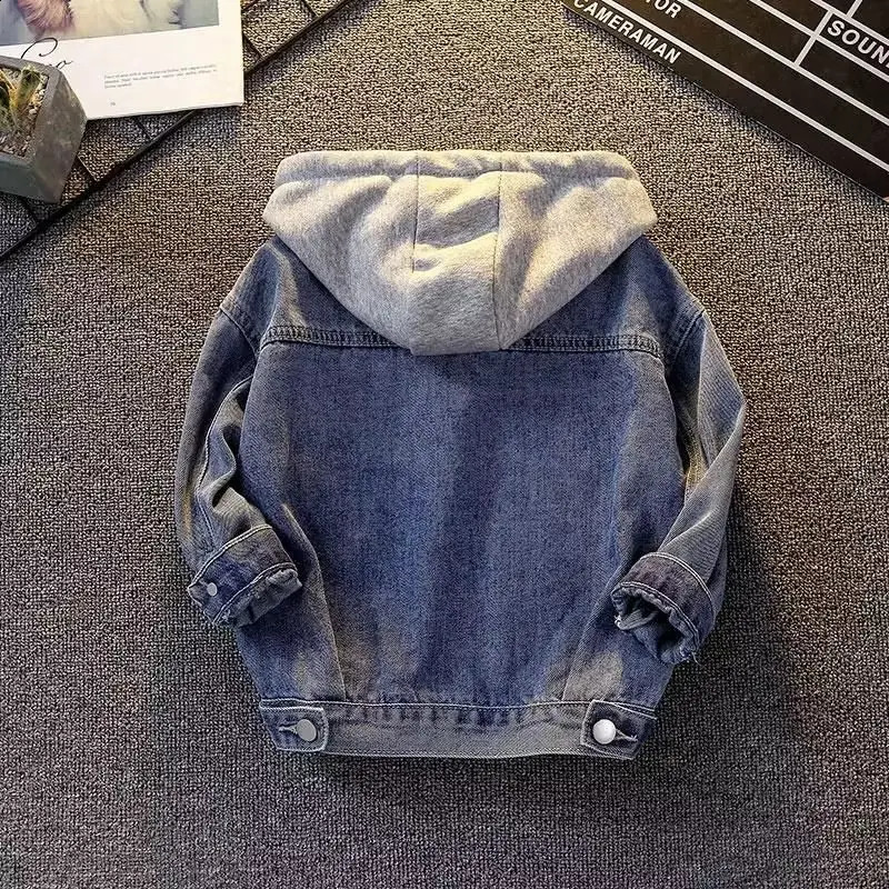 Spring Autumn Kids Denim Jackets for Boys Baby Hooded Coats Fashion Child Kids Outwear Ripped Jeans Jackets Jean 241223