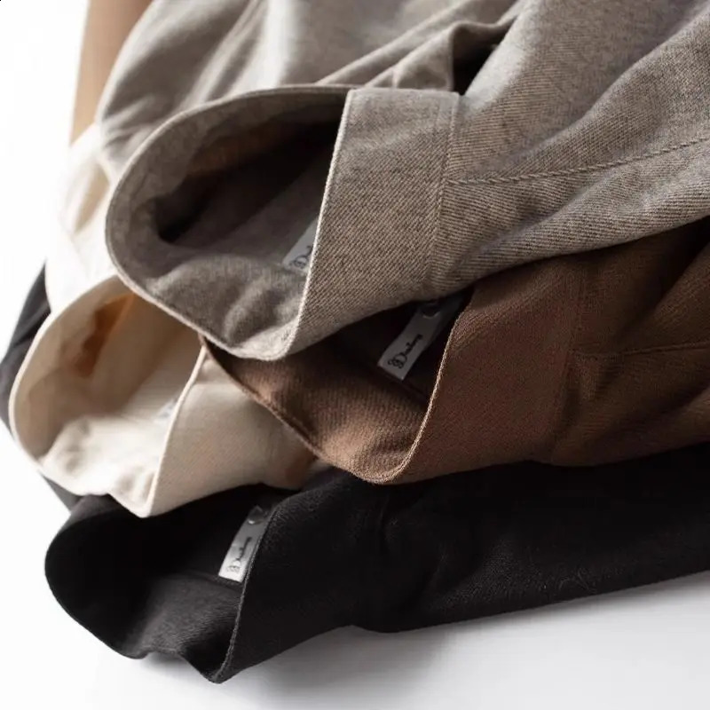 Men Long Sleeve Shirt Stand Collar Brown Shirt Autumn And Winter Warm Thick Zhongshan Collar Flannel Shirt 241223