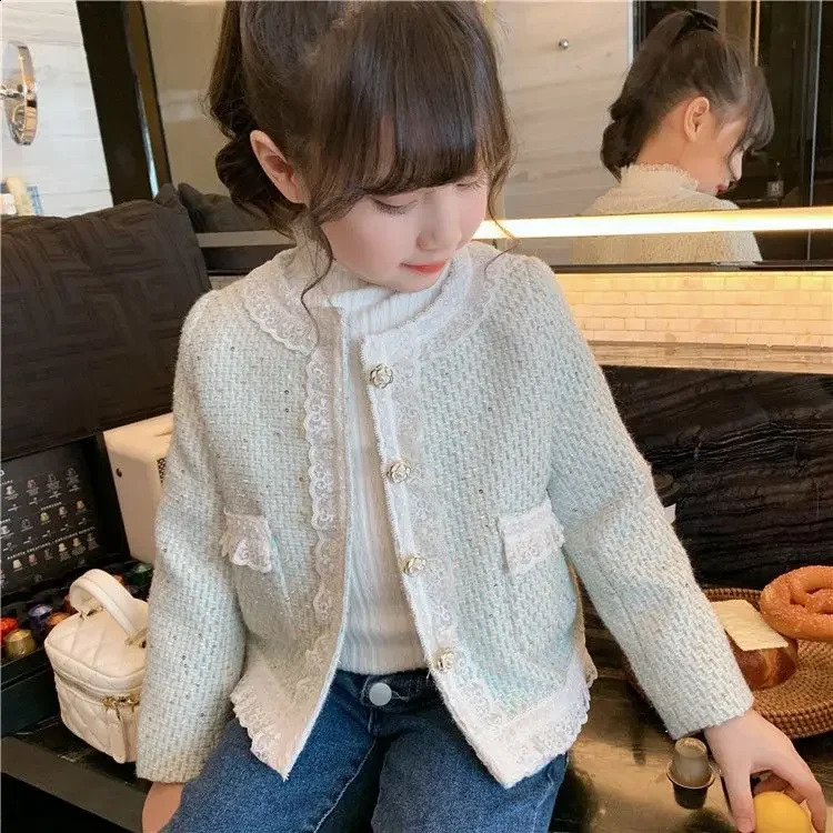 Kids Jackets for Girls Spring Autumn French Elegant Childrens Small Fragrance Tweed Coats Toddler Girls Jacket F46 241223