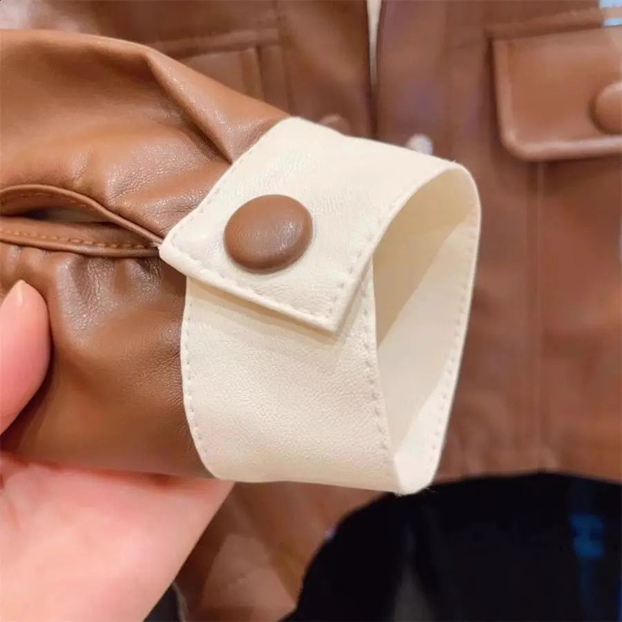 Baby Girls Leather Jackets Elegant Zipper Basic Jacket Spring Autumn Classics Handsome Baby Pu Outerwear Kids Clothing 241223