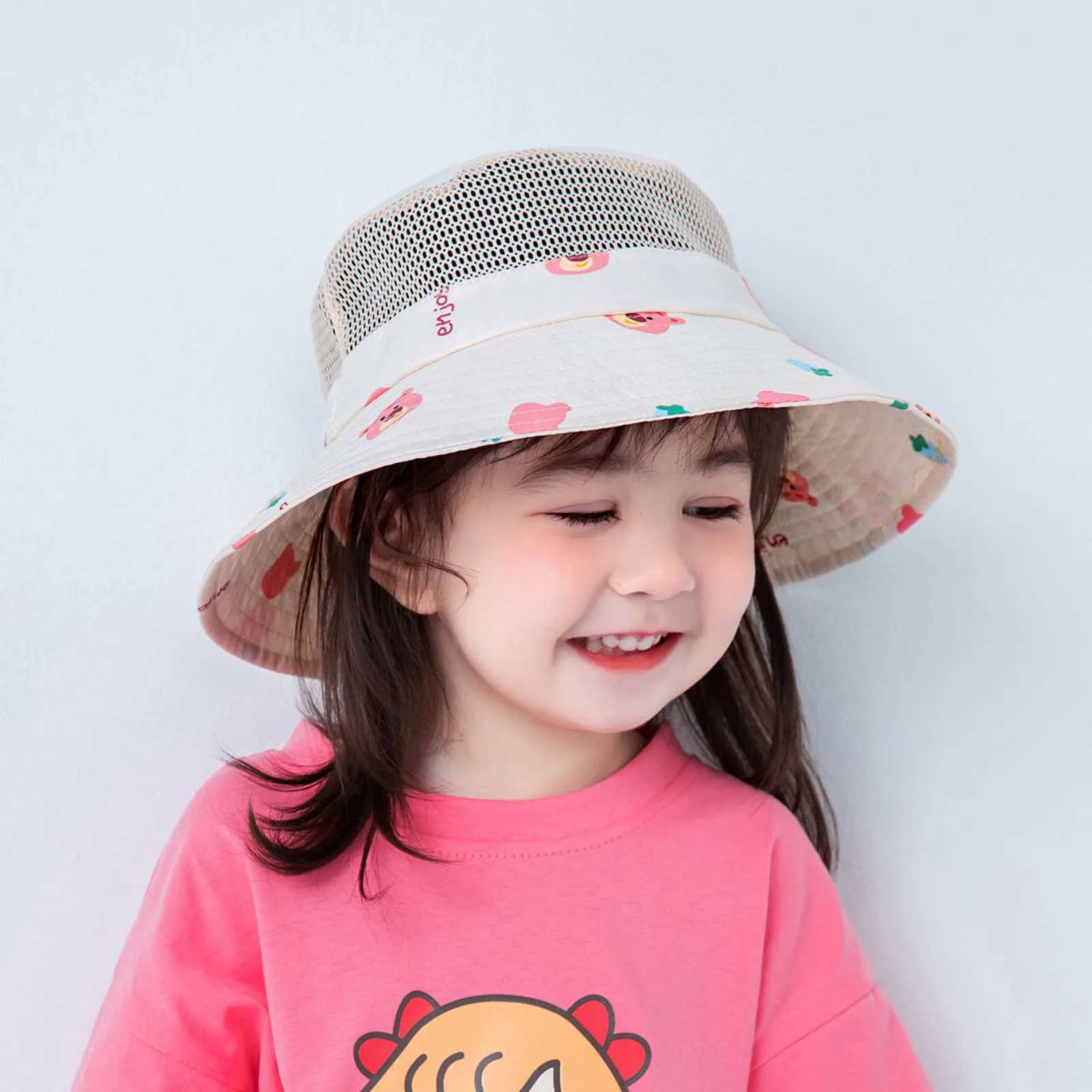 Caps Hats Cartoon childrens bucket hat cotton spring summer baby hat beach travel childrens sun hat girl boy accessories 2-6Y H241223
