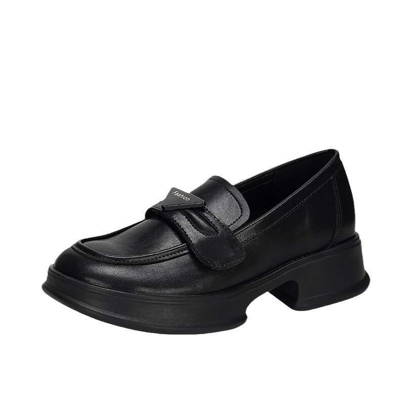 Thick Soled Loafers With Coarse Heels And Sponge Cake, New Spring Versatile Single British Style Small Leather Shoes, Women's Waterproof Platform