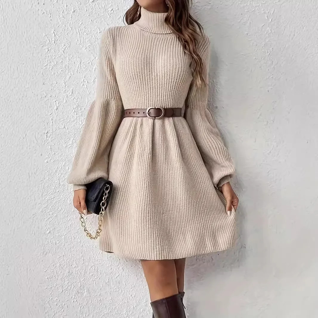 Fashion Casual Simple PoloTurtle Neck Sweater Dress Without Belt Easy To Wear Sleeveless Vest Style Womens Clothing 241218