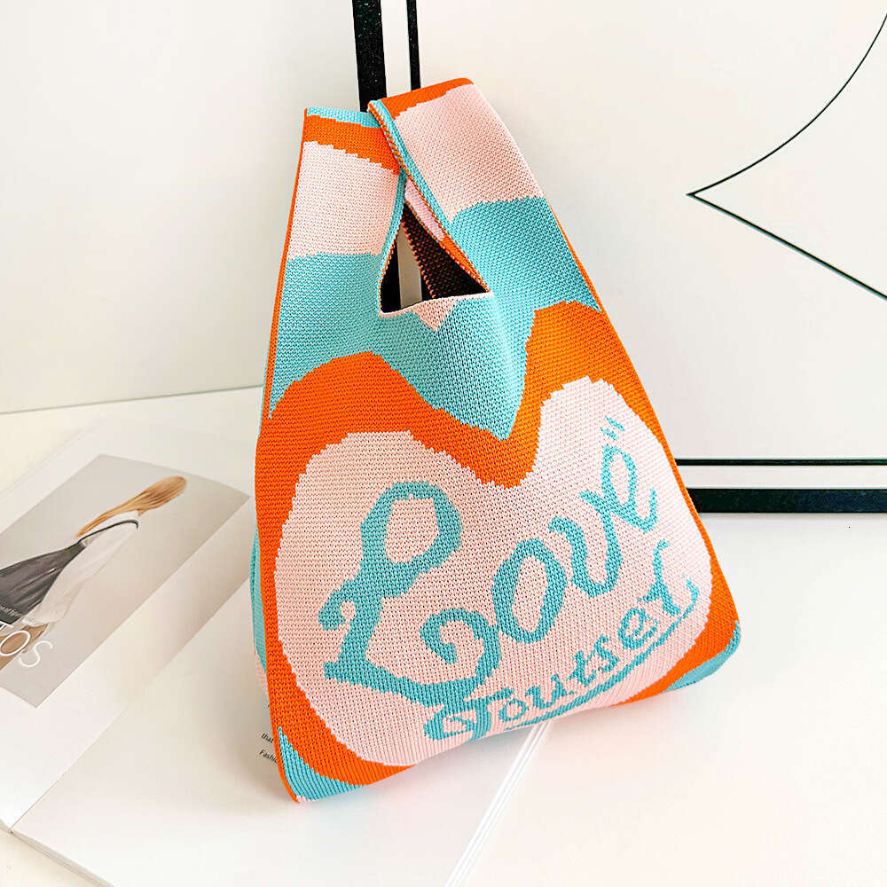 Knitted mobile phone women, dopamine colored soft woven bag for wearing, Korean style Instagram contrasting color love handbag