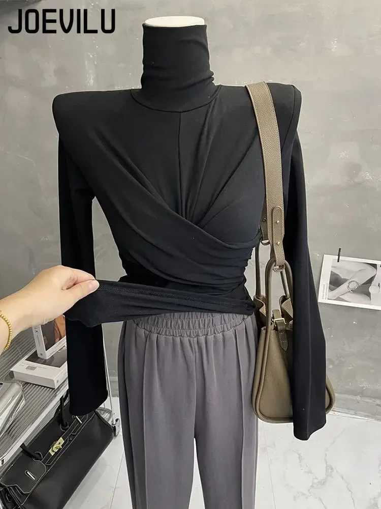 Turtleneck Base Shirt Womens Sexy Twisted Top Korean Fashion Ultra Thin Long Sved T-shirt Autumn and Winter Warm Plush Zipper W241223