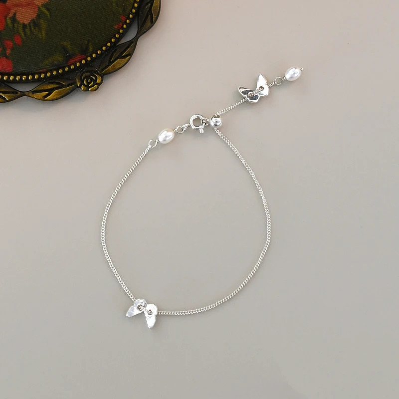 ASHIQI Natural Freshwater Pearl Butterfly Bracelet 925 Sterling Silver Fashion Jewelry for Women 241220