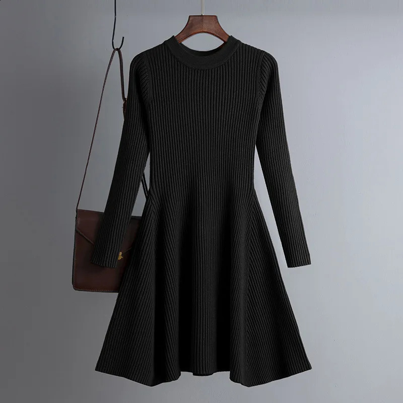 HLBCBG basic autumn winter short aline thick sweater dress elegant knit women slim mini Female chic sexy 241218