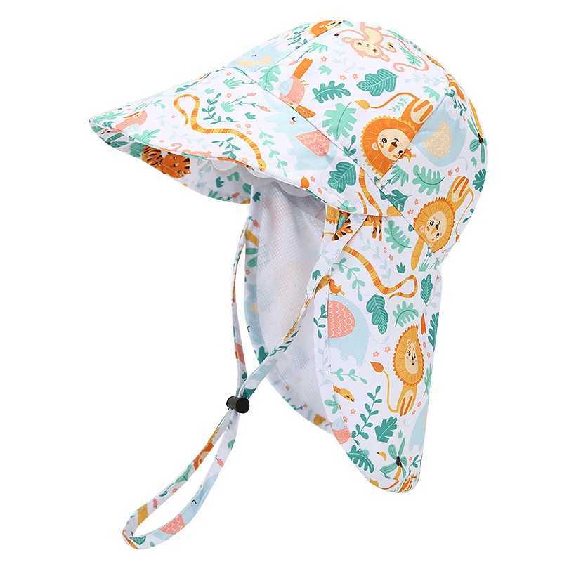 Caps Hats New Panama Summer Baby Bucket Hat Boys and Girls Cartoon Breathable Mesh Childrens Beach Shawl Sun Hat Childrens UV Protective Hat H241223