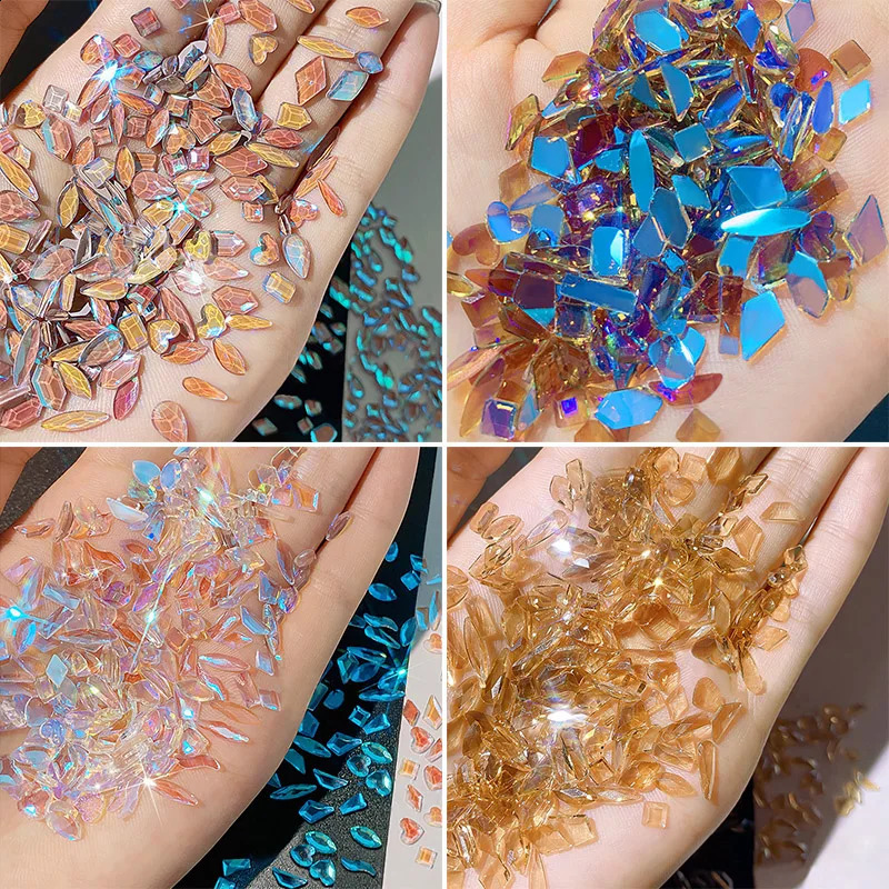 100Pcs Mix Rhinestone Crystal AB Charm Nail Art Flatback Gems for 3D Decorations Glitter Manicure Nail Gems DIY 241223
