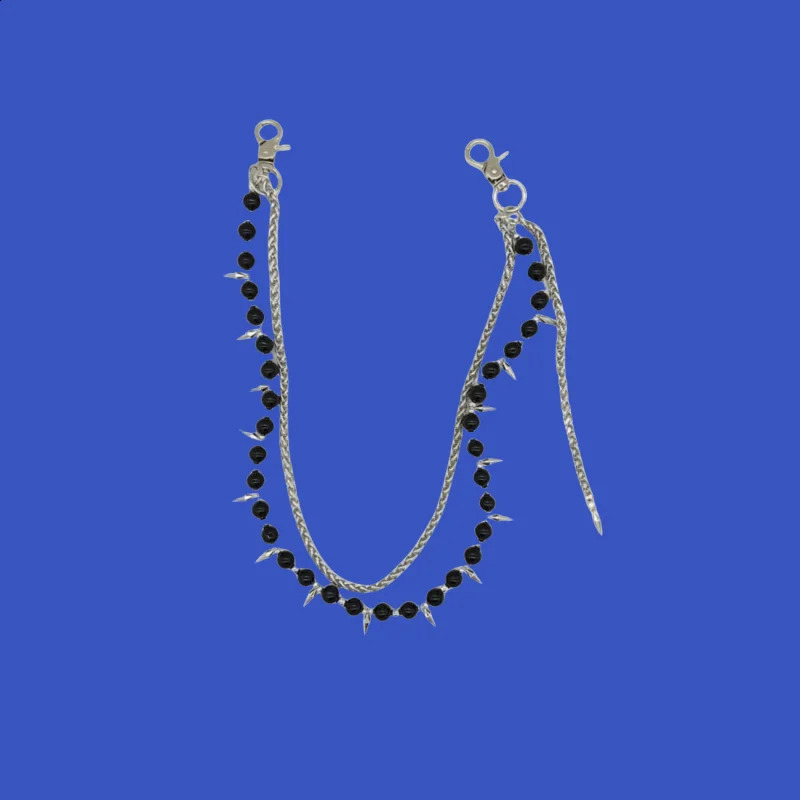 Dark punk style double layered jeans chain n with beaded spikes tassel waist chain niche bag chain 241220
