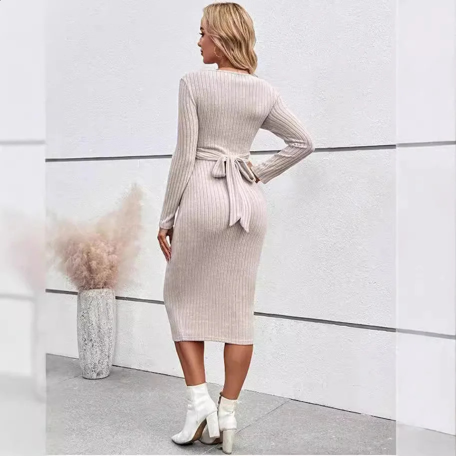Maternity Dress Fashion Pregnancy Clothes Long Sleeve Temperament Slim Solid Color Knit Maternities Dresses One-piece Skirt 241223