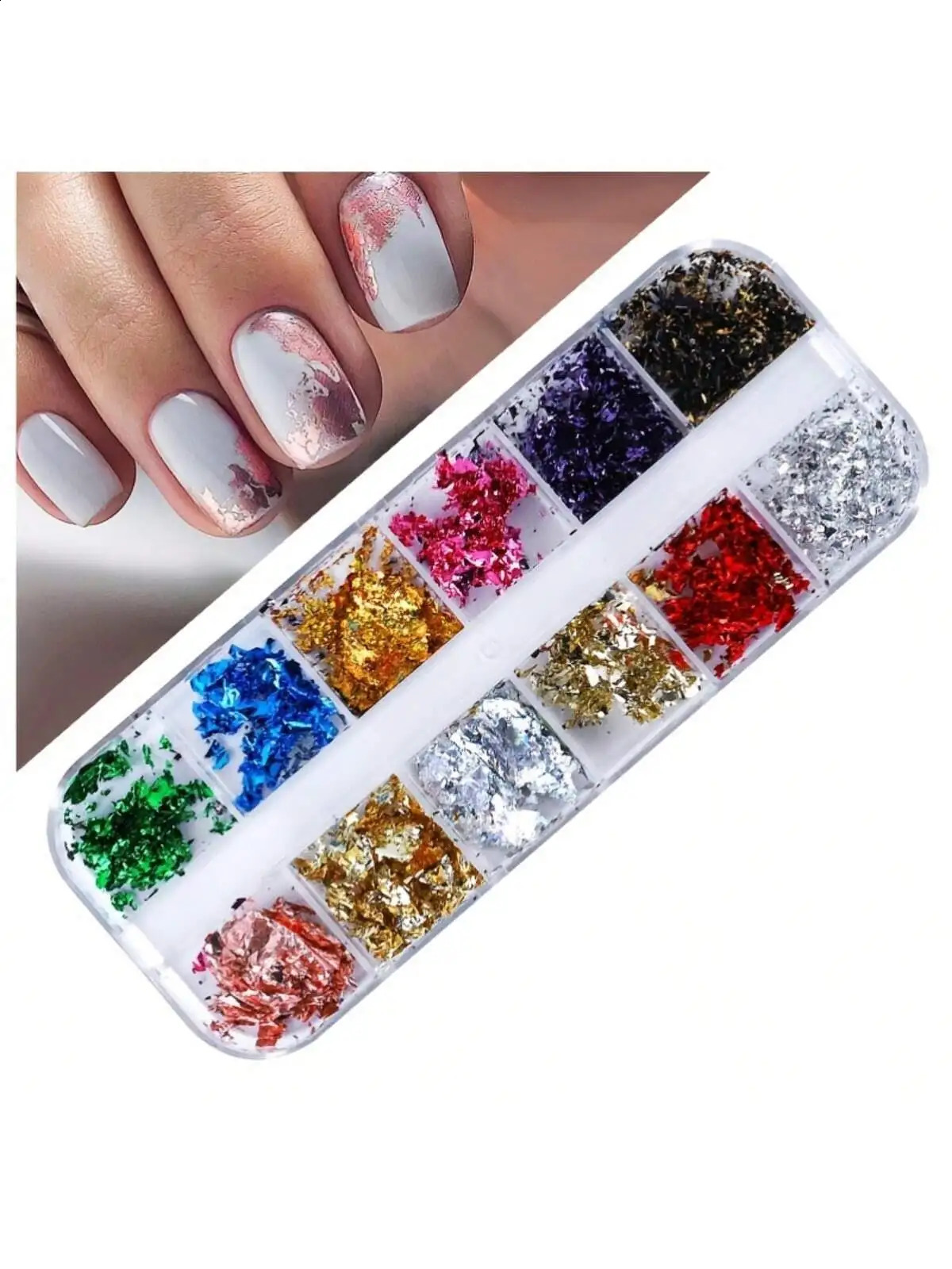 12 Color Foils Gorgeous Nails Glitter Aluminum Flakes Chip Nail Shiny Kismis Nail Art Decoration 1 Box 241223