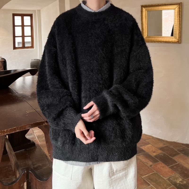 Harajuku Mens Knitted Sweater Wool Lanhua Autumn Winter Top Casual Clothing Crewneck y241211