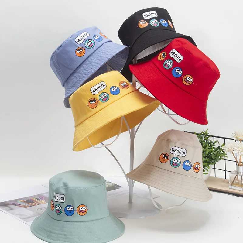Caps Hats Cute childrens cartoon bucket hat baby boy girl outdoor sun hat childrens summer hat strap windproof rope 2-8 years old H241223