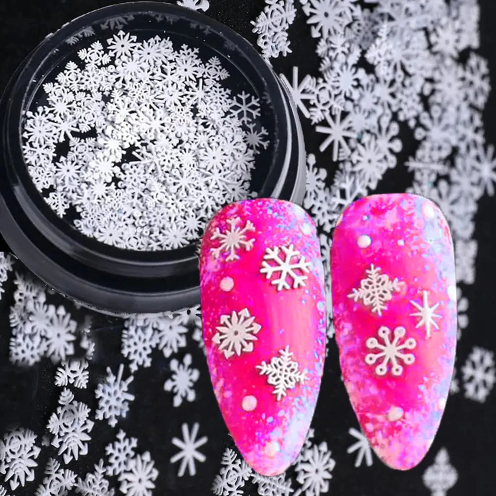 3D Christmas Snowflakes Metal Nail Glitter Sequins Mixed- Hollow-Out White Snow Flakes 3D Xmas Alloy SnowFlakes Decor 241223