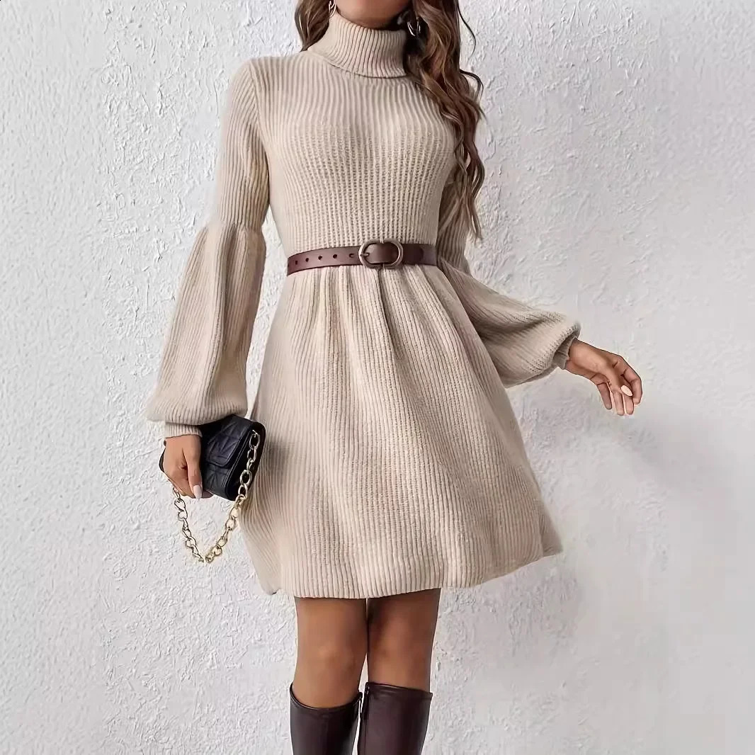 Fashion Casual Simple PoloTurtle Neck Sweater Dress Without Belt Easy To Wear Sleeveless Vest Style Womens Clothing 241218