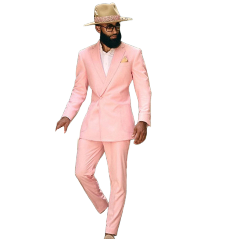 2025 Pink Groom Wear Wedding Tuxedos Slim Fit Two Pieces Men Suits One Button Long Sleeves Peaked Lapel Formal Suit Prom Party Blazer Pants