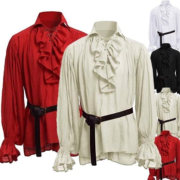 Wholesale Medieval Renaissance Lacing Up Shirt Bandage Tops Ruffles Shirt Fashion Men Vintage Costume Fluffy Long Sleeve Male