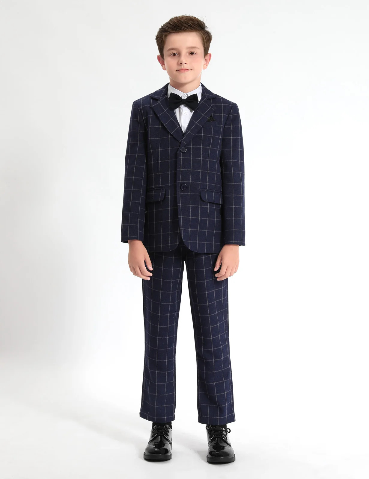 Suit for Kids Boys Wedding Plaid Teenager Formal Easter Tuxedo Bowtie Children Blazer Flower Party Performance Costume 3PCS 241223