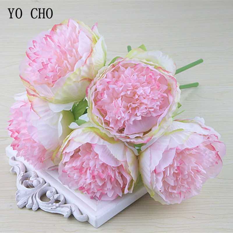 YO is a collection of 5 large peony art silk wedding bouquets decorated with white peonies for home display fake flowers wrapped in hearts peonies pin - view 6