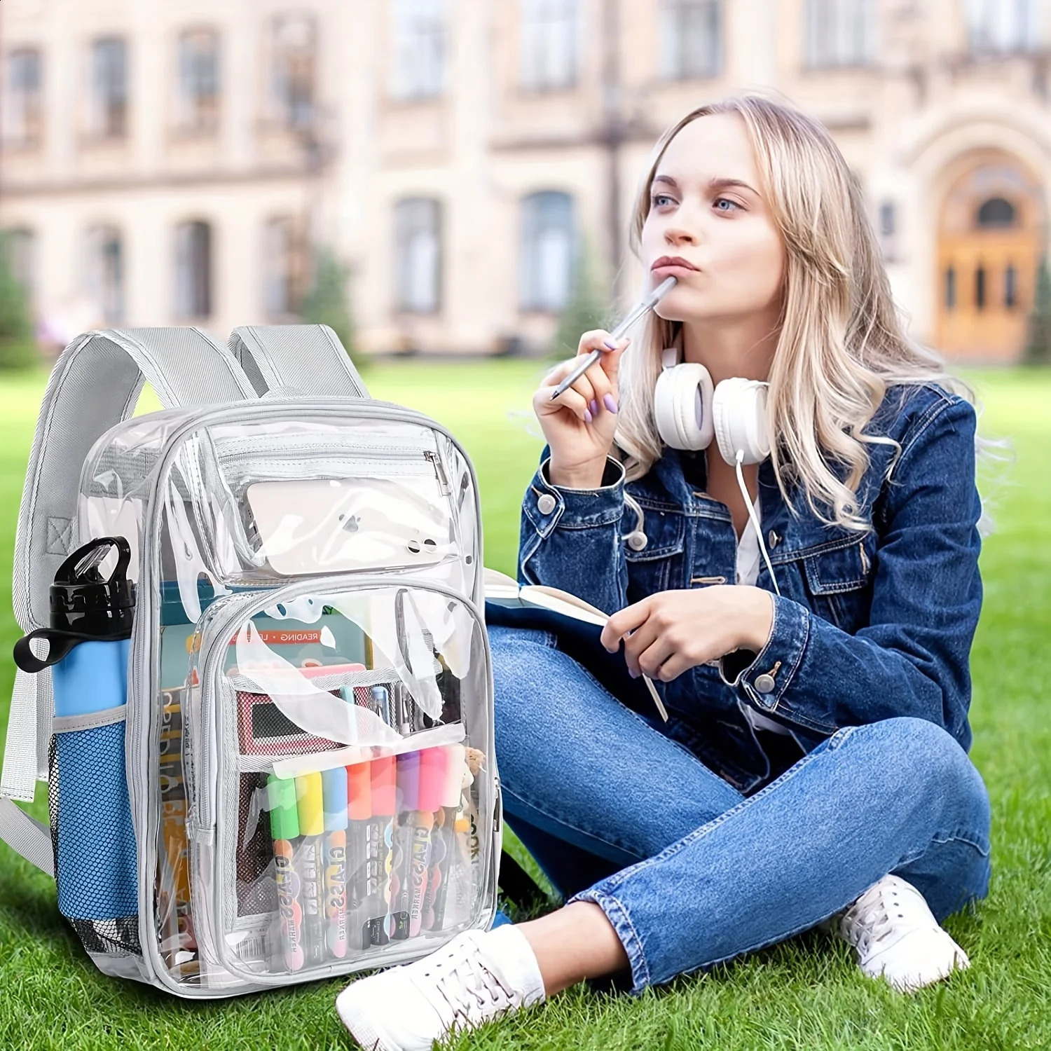 Clear Backpack Large Heavy Duty PVC Transparent Backpack See Through With Reinforced Straps Backpack Clear Bookbag for School 250103