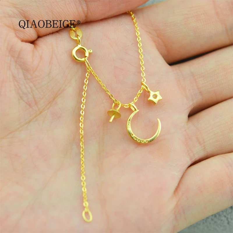 QIAOBEIGE stars moon necklace jewelry 925 sterling silver pendant necklace mountings DIY pearl accessories for gifts for women 241220