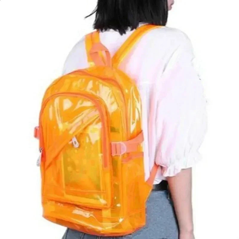 Fashion Transparent Backpack Waterproof PVC Clear Plastic Daily Mini Teenager Girls Notebook School Bag 241223