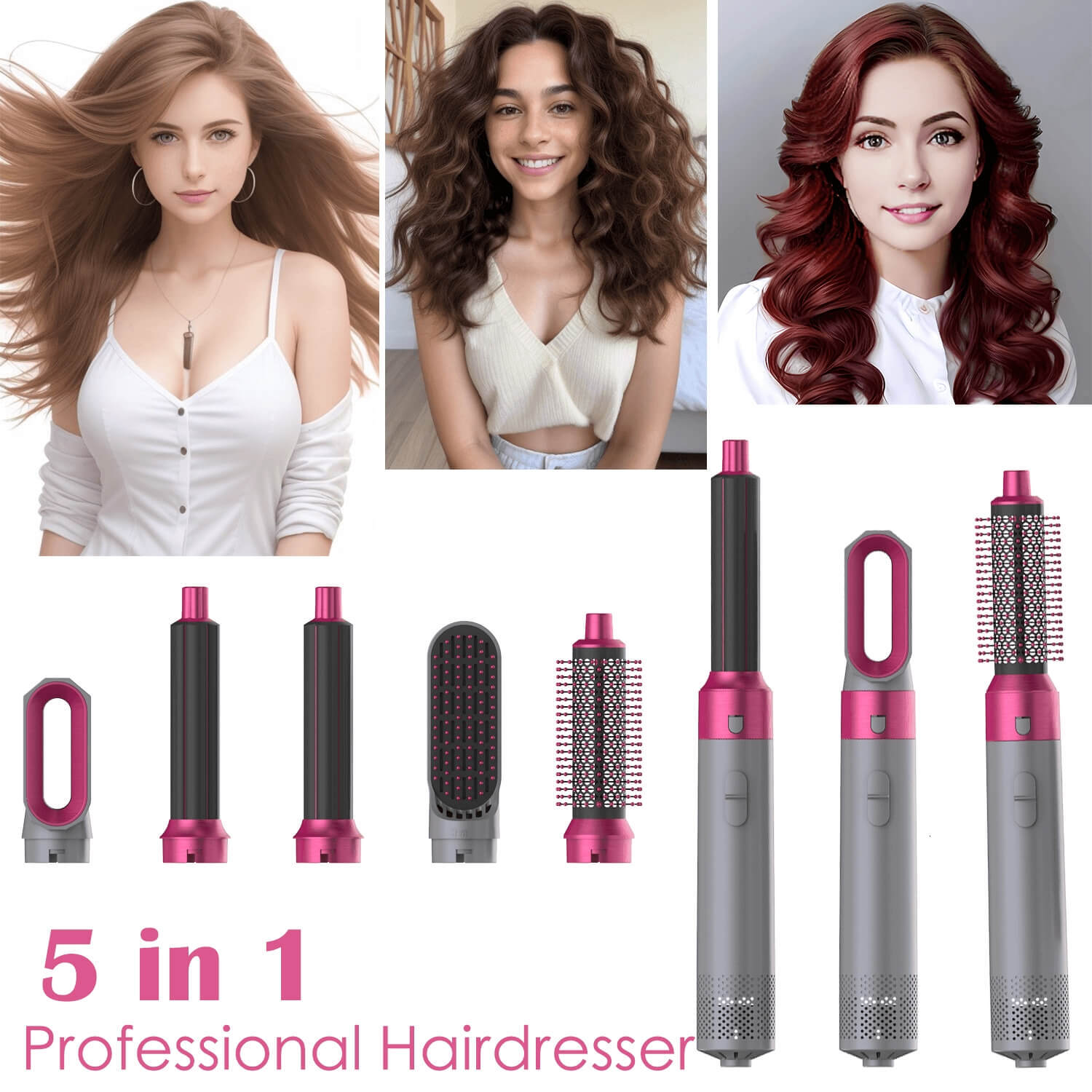 5 In 1 Curler Set Upgraded Negative Ions Hair Dryer Hot Comb Brush Curg Iron Air Wraps