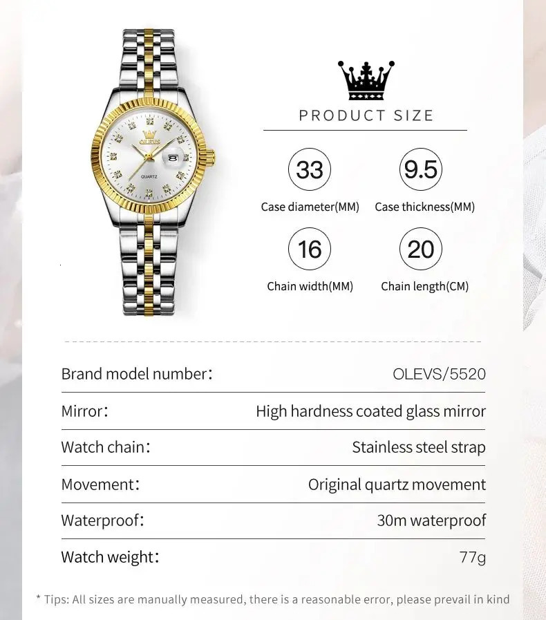 OLEVS 5526 Quartz Elegant Dress Wristwatch Luxury Stainless Steel Waterproof Watch For Women Date Display Original Woman Watches 241220
