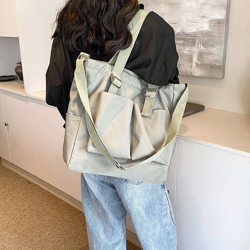 Foreign Trade Women's New Fashionable Commuting Shoulder Large Capacity Student Book Japanese And Korean Double Canvas Crossbody Bag