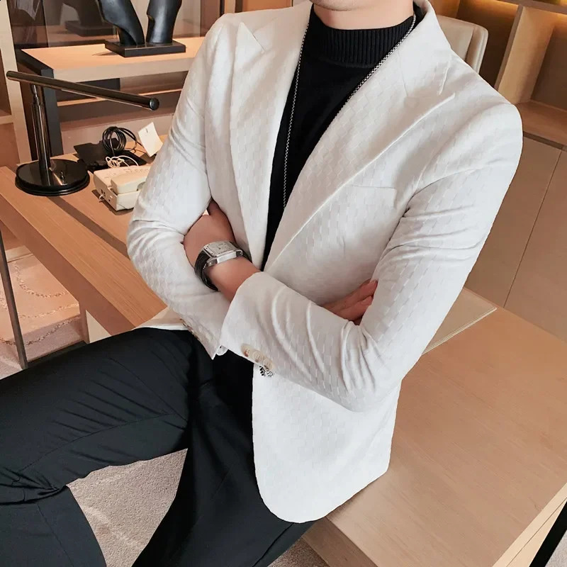 Man Slim Fit Plaid Office Blazer Men Fashion Suit Jackets Wedding Dress Coats Casual Business Mans Jacket 241218