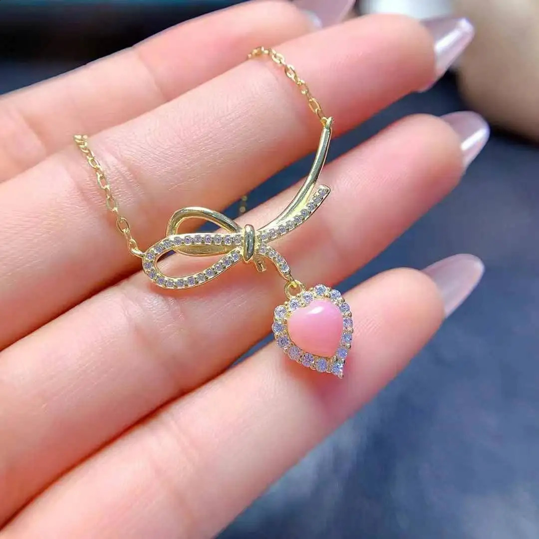 Pure Natural Pink Opal Necklace For Sale 925 Sterling Silver Cute Female Love Heart necklace Natural Real Opal 241220