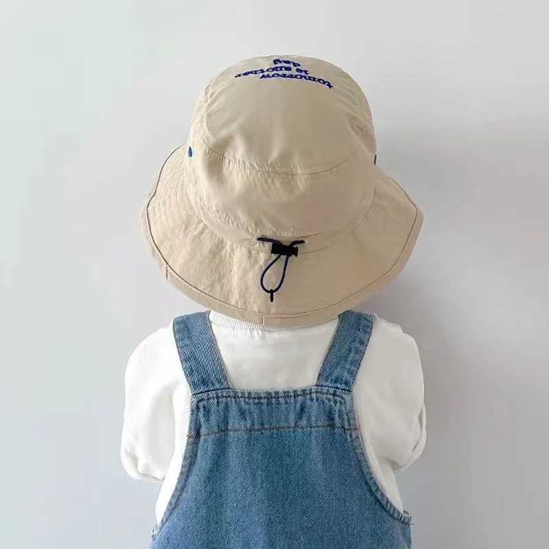 Caps Hats Summer Quick Dry Bucket Hat for Baby Solid Color Letter Kids Fisherman Cap UV Protection Children Panama Sun Hat H241223