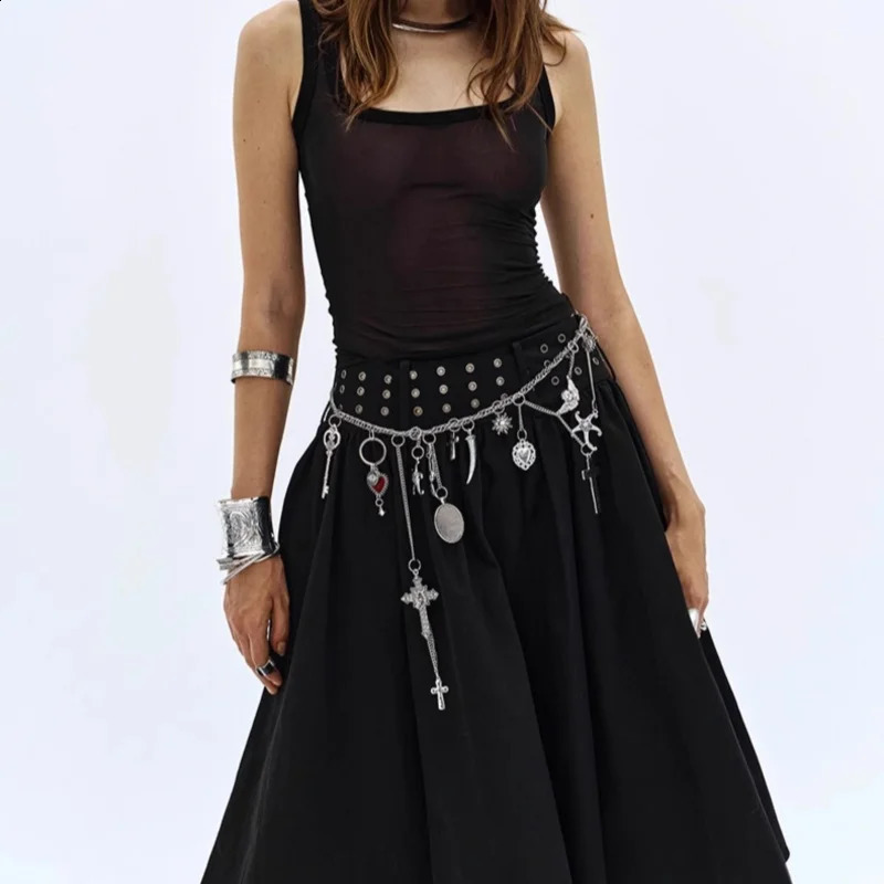 Silvery Retro Ocean Botany Waist Chain Punk Ethnic Style ious Metal Dress Accessories Can Be Used As Necklace Decoration 241220