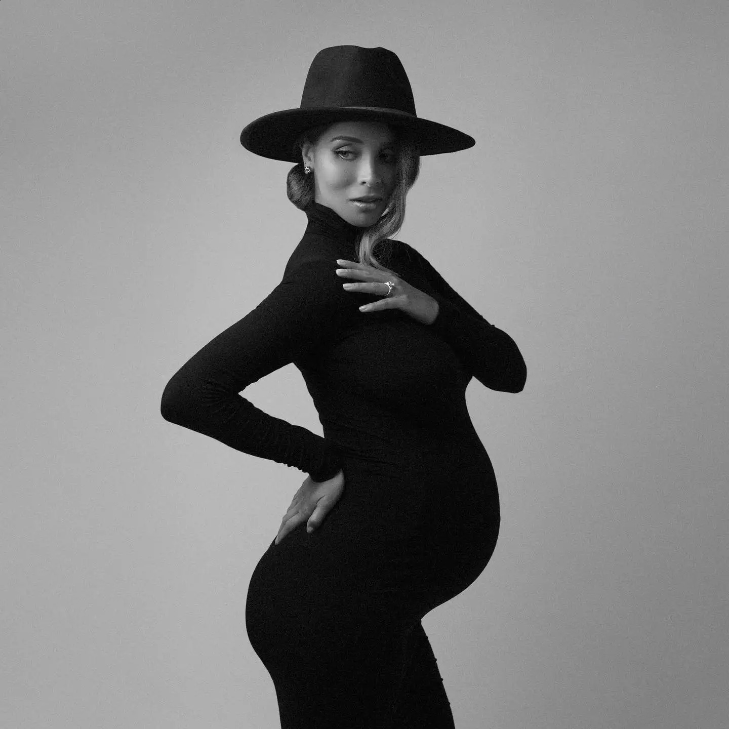 Maternity DressesStylish Maternity Dress for Baby Shower Elegant High Neck Long Sleeve Dress for Pregnancy Poshoots 241223