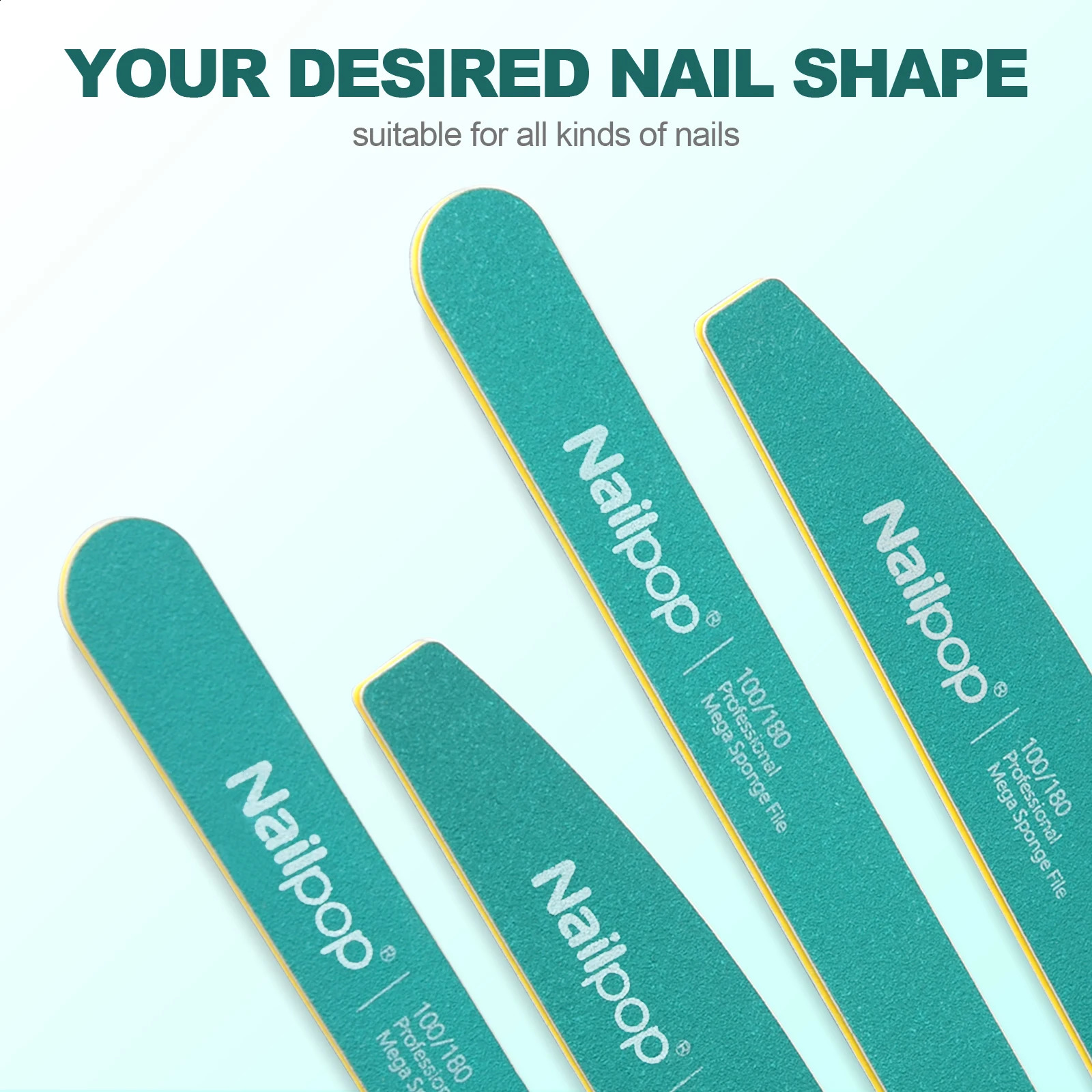 Nailpop 10pcs Double Side Nail File 100/180 Grit Professional Manicure Pedicure Buffering Tool and Nail Buffering Reusable Files 241223