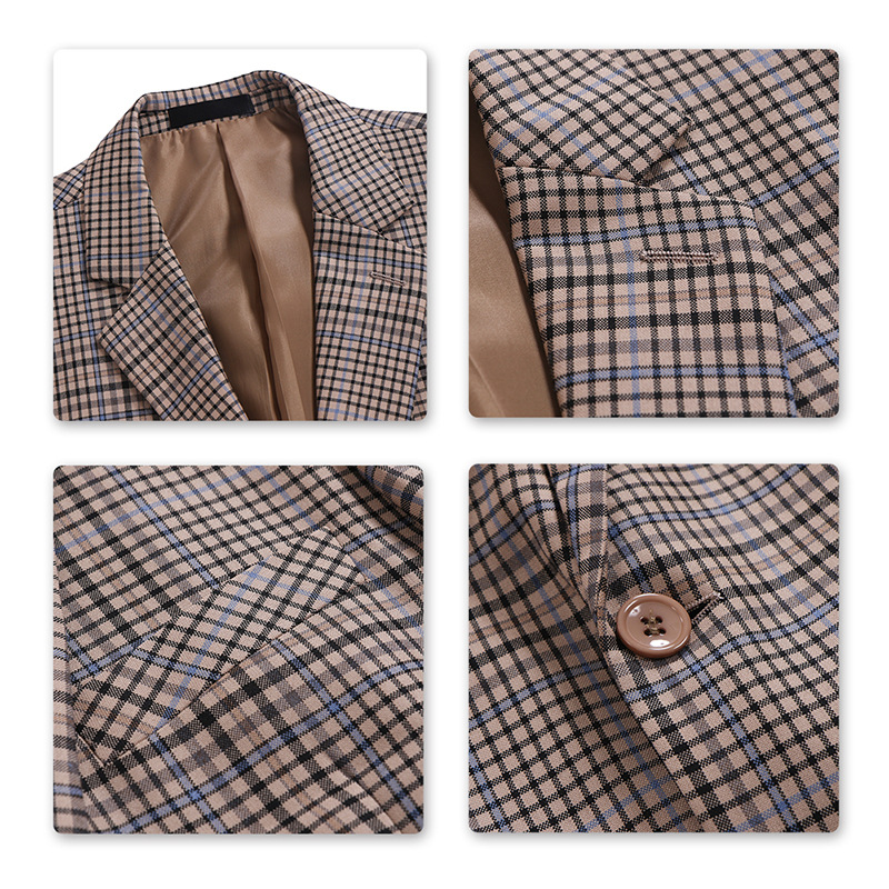 2025 Damier Check Men Suits Trim Fit Wedding Tuxedos With Peaked Lapel 3 Pieces Vintage Groom Wear Prom Party Blazer Dinner Jacket Pants Vest