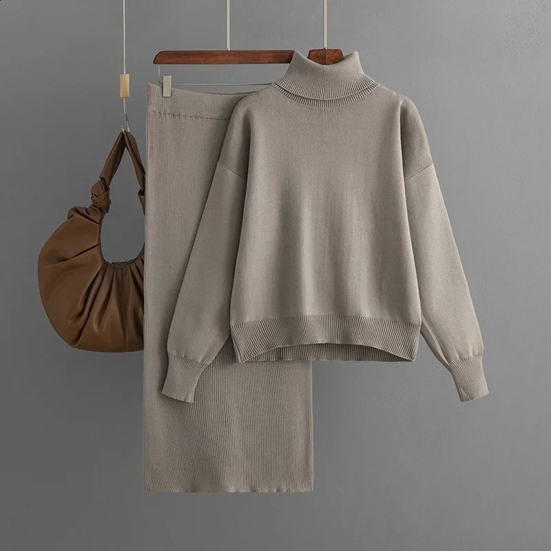 Winter Clothes Women Knitted Skirt Suit Fashion Casual Loose Sweater Long Skirts Women 2 Piece Sets Elegant Outifits Autumn 241220