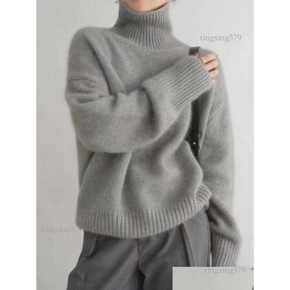 Womens Sweaters Fashion Korea Cashmere Sweater Pure Wool High Lapel Plover 2024 Autumn Winter Casual Loose Thick Knitted Top Drop Deli Otkl3
