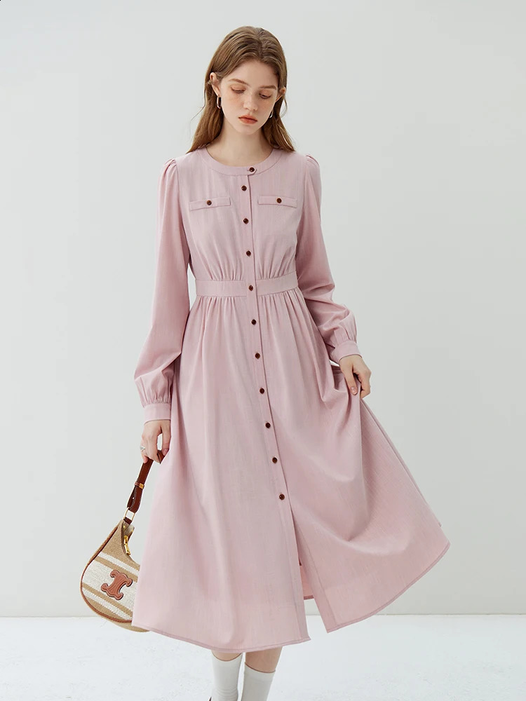 FSLE Long Sleeved Dress For Womens Temperament Commuting Shirt Women Pink Black Office Lady 241218